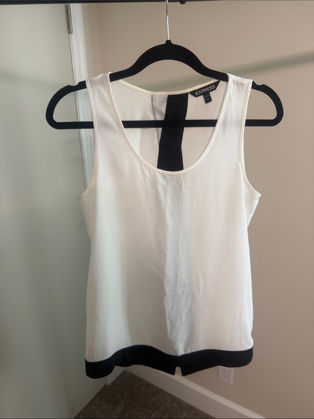 Express White Tank with Black Back Stripe and Hem
